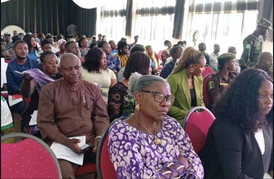 Conference attendees following a session